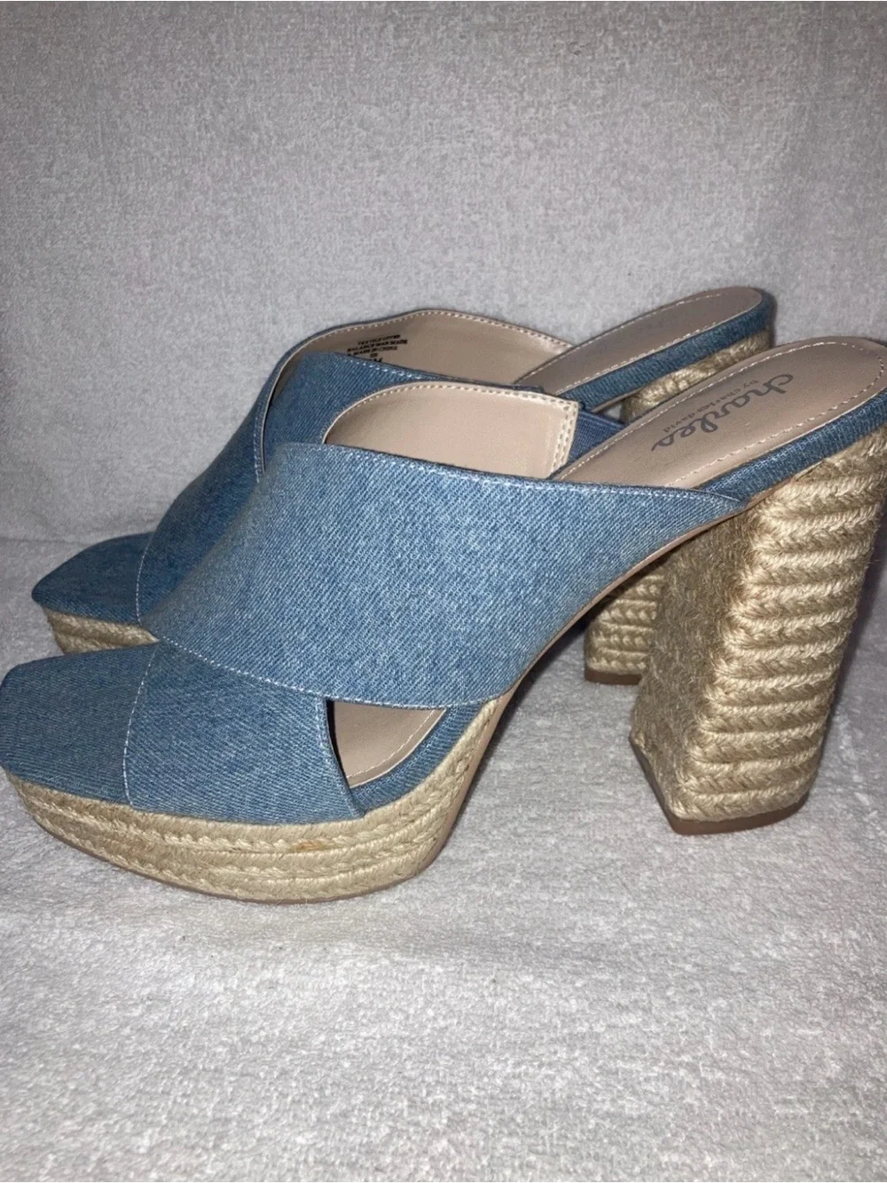 Charles By Charles David Denim Platform Espadrille Heeled Sandals Slides Sz 11 M